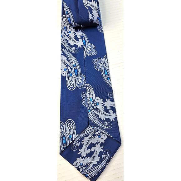 Vtg Mens Acetate Tie By In Navy & Blue Paisley Design - Picture 5 of 7